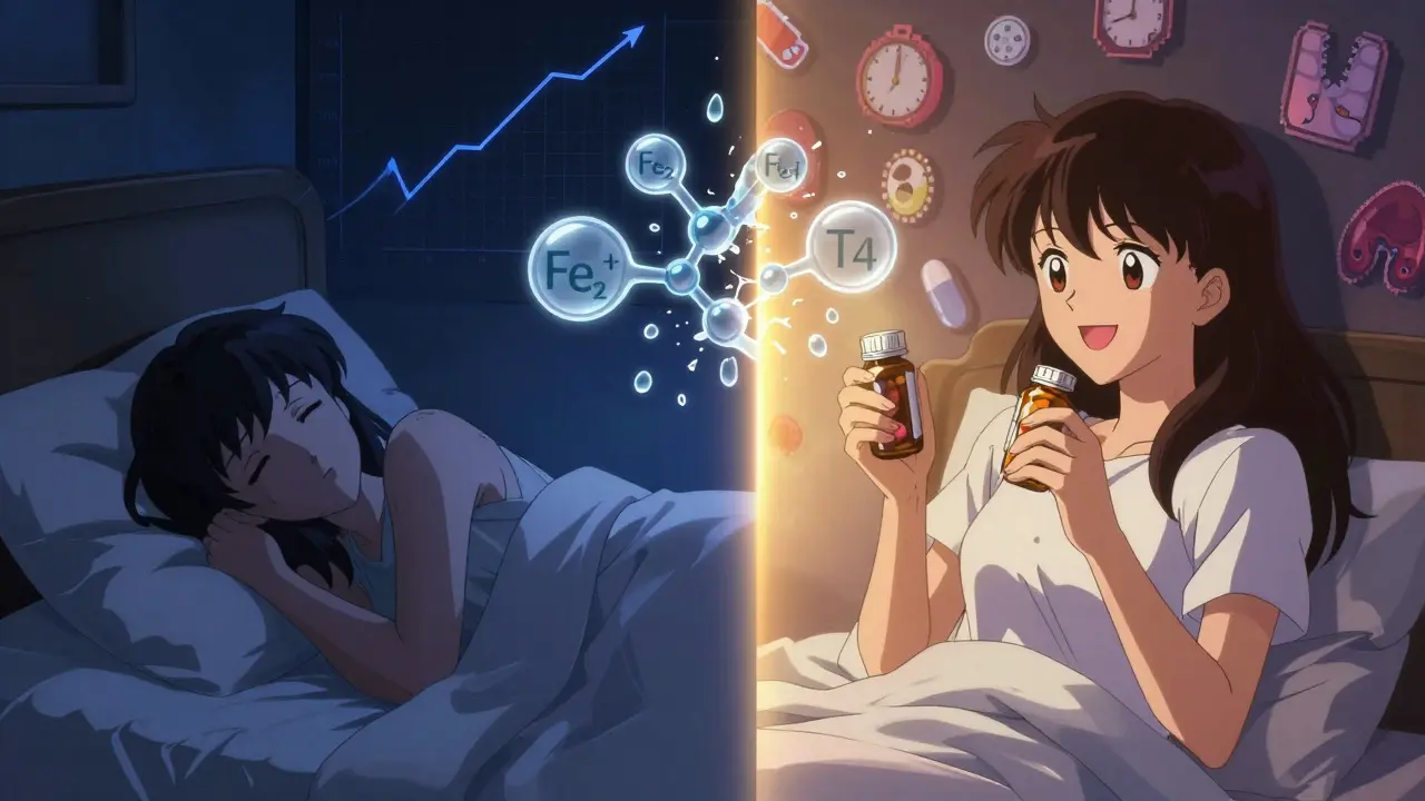 Split scene: exhausted woman vs. energized woman with breaking chemical bonds between pills.